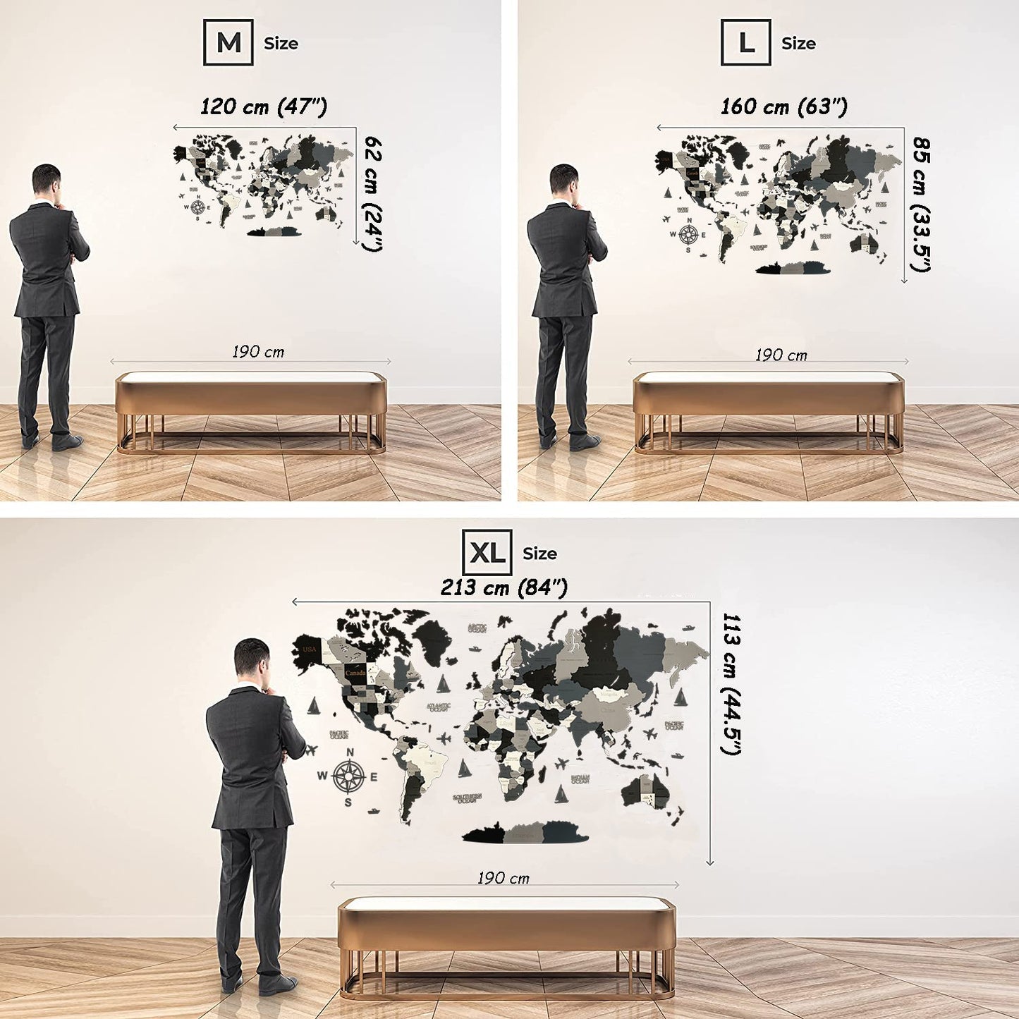 3D LED MAPA DEL MUNDO DE MADERA "NOCHE"