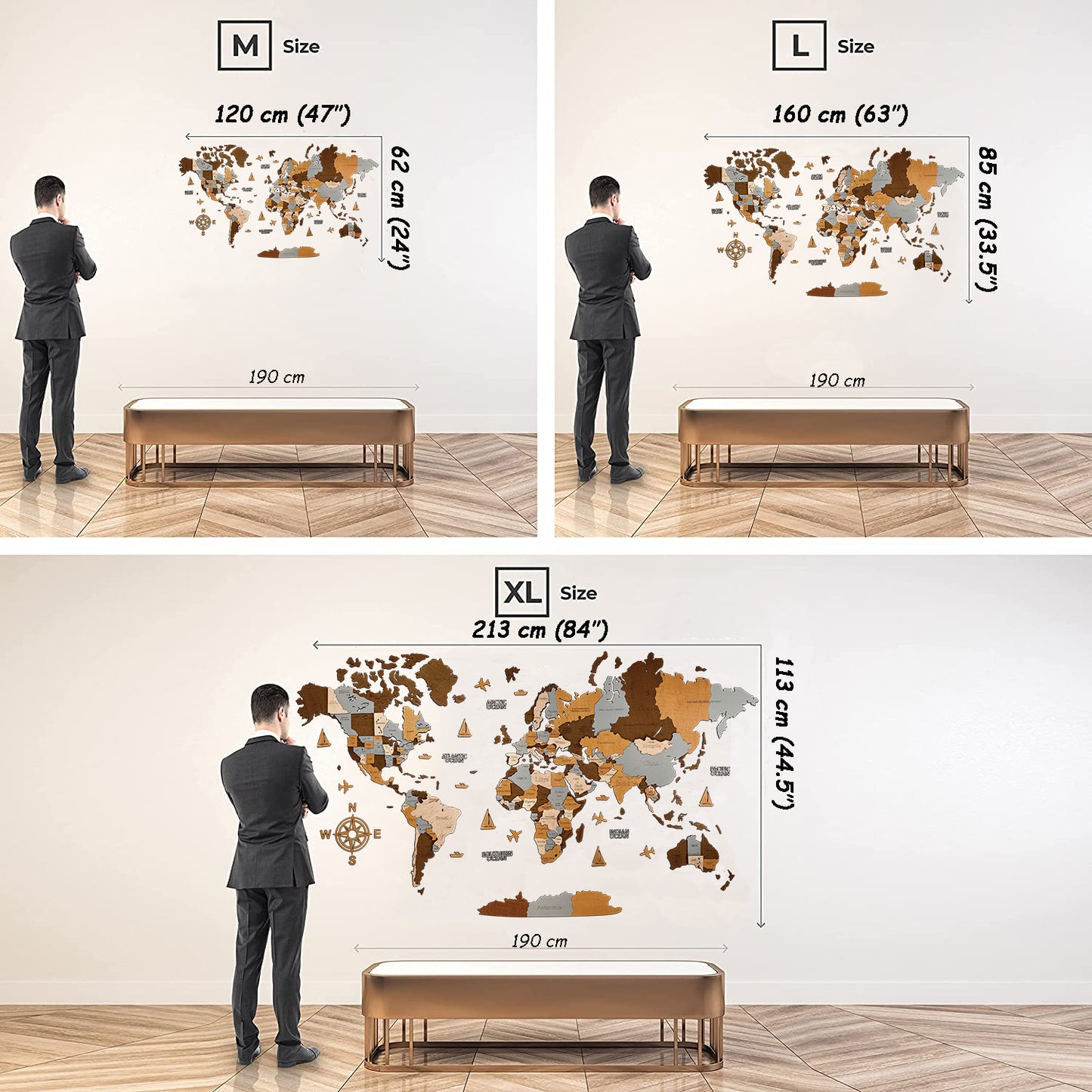 CARTE DU MONDE 3D EN BOIS « SAHARA »