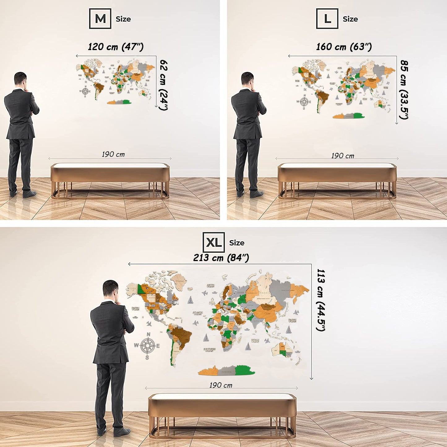 3D LED MAPA DEL MUNDO DE MADERA "OASIS"