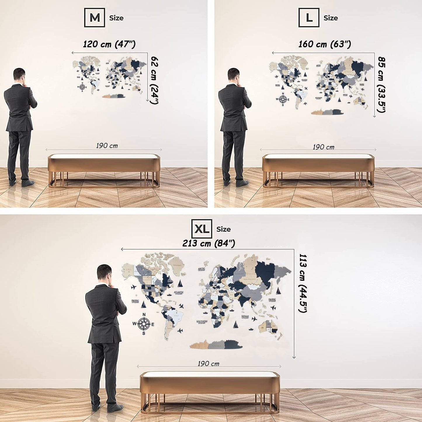 3D LED MAPA DEL MUNDO DE MADERA "ALASKA"