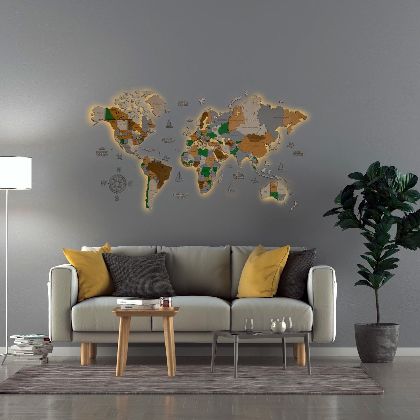 CARTE DU MONDE EN BOIS LED 3D "OASIS"